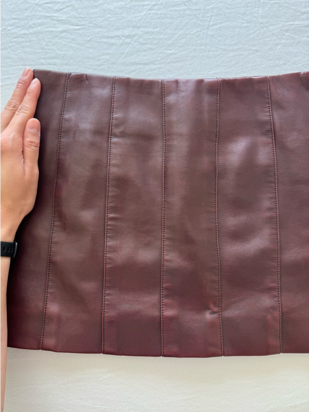 Burgundy Faux Leather Panel Clutch